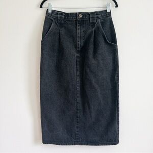 Vintage Black Denim Midi Skirt